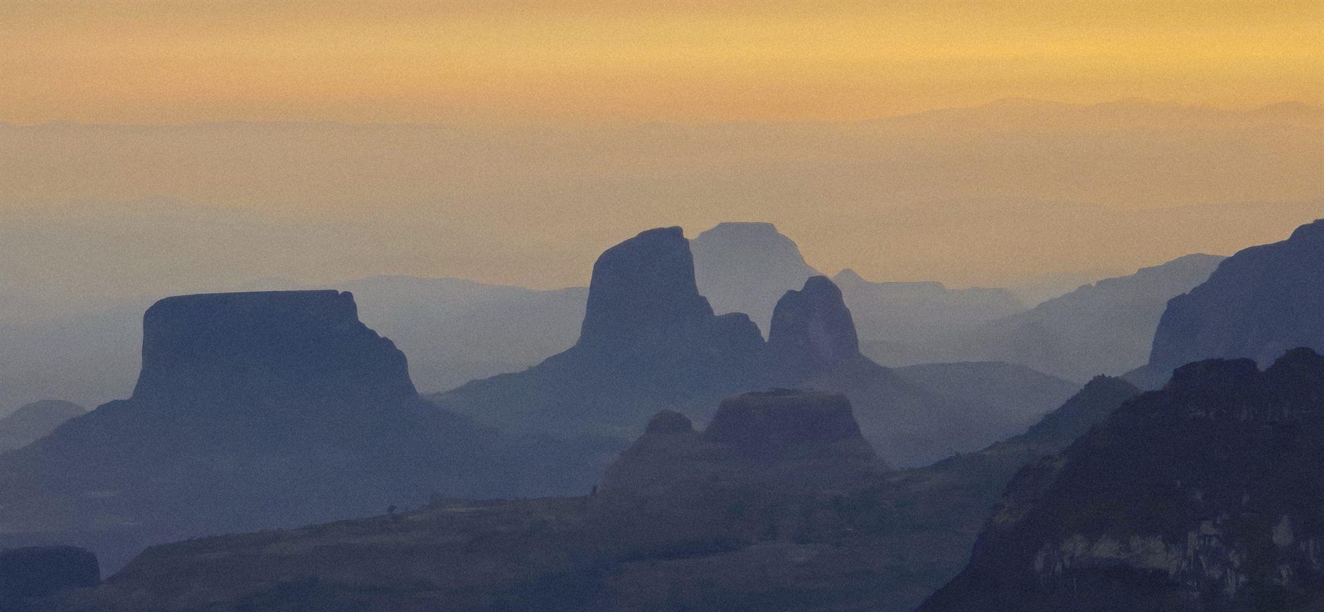 Morning light over the Simien Mountains escarpment during a four-day highland trek