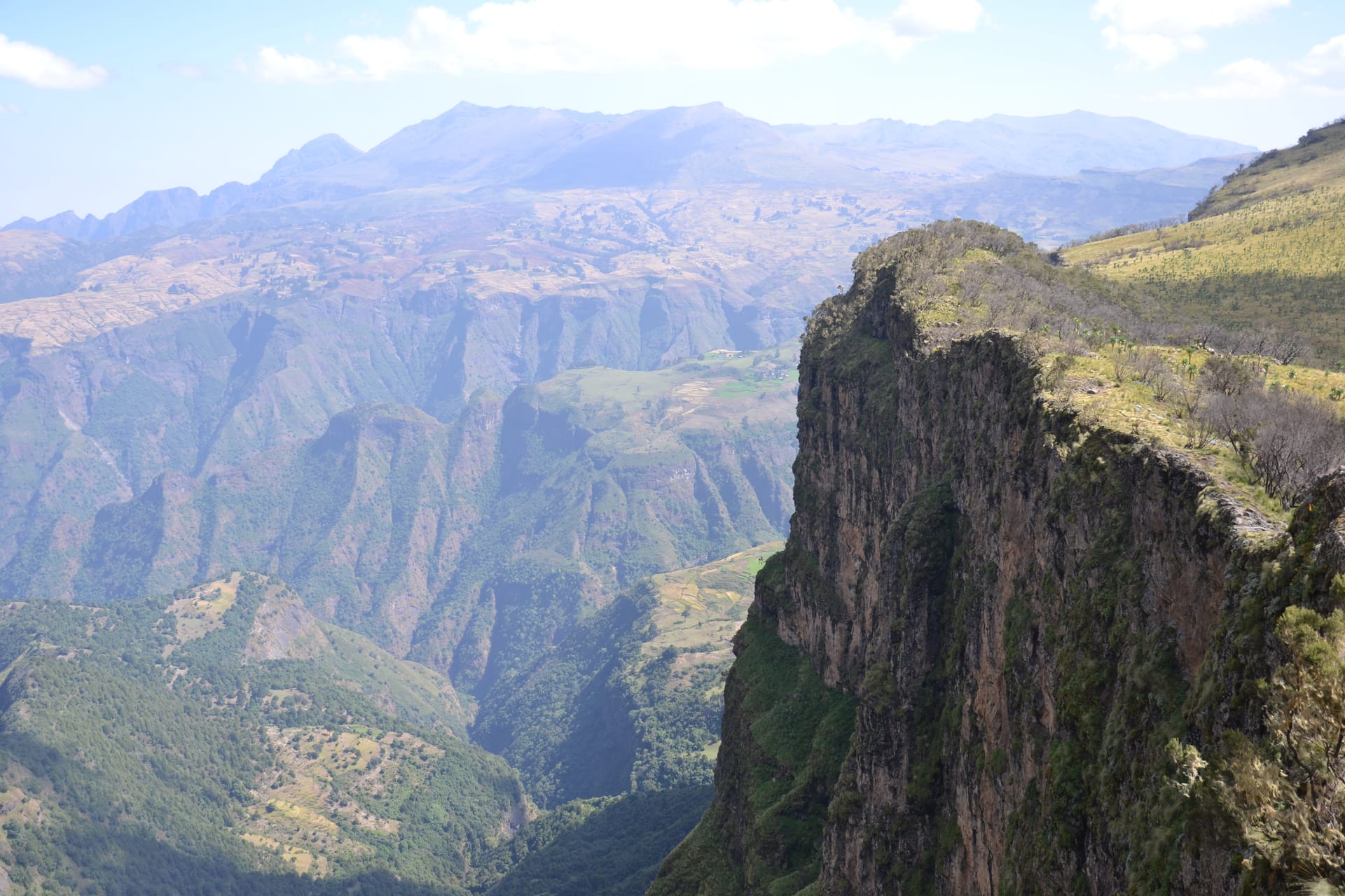 The vast escarpment and tableland of the Simien Mountains at golden hour